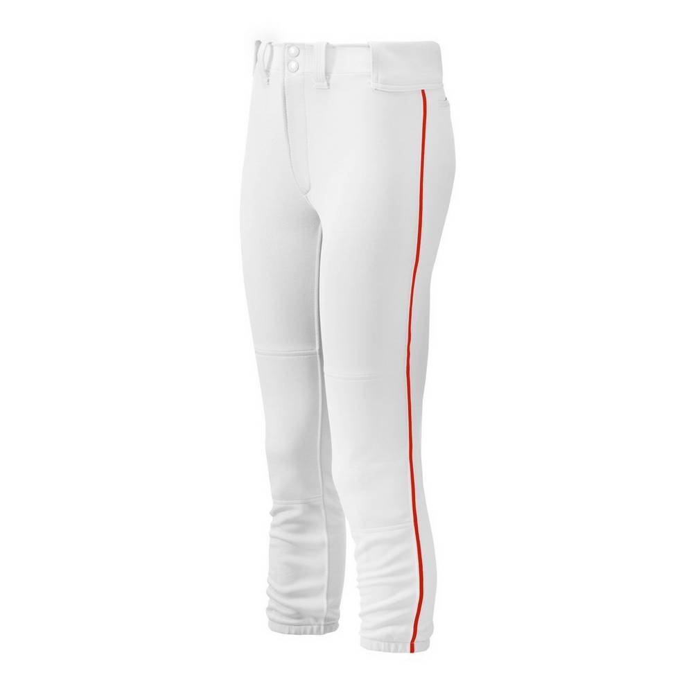 Pantaloni Mizuno Softball Belted Piped Donna - Bianche/Rosse - 51978-NZHO